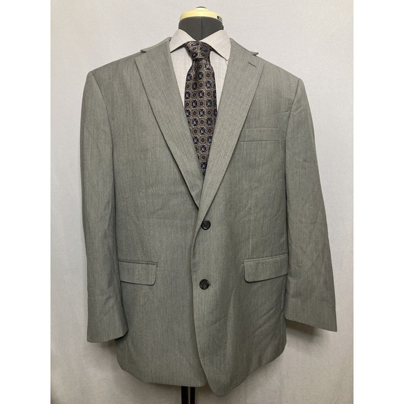 Chaps Mens Sport Coat Blazer Suit Jacket 46R 50" Gray 2 Button Mint - Picture 2 of 12